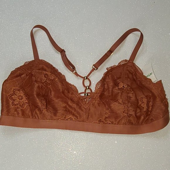 NWT, Aere Hibiscus Lace Strappy Triangle Bralette, XL - Picture 2 of 6